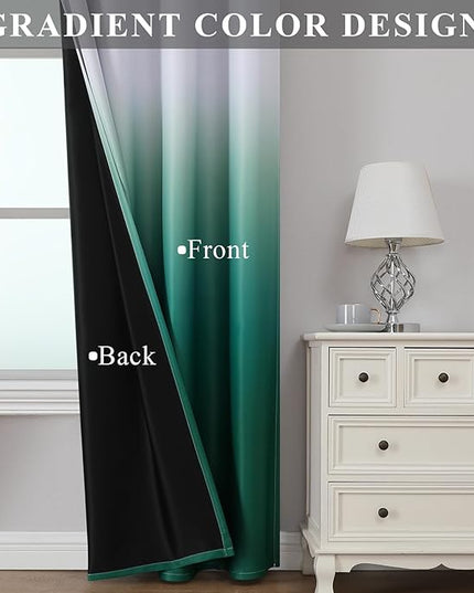 Estelar Textiler Green and Greyish White Room Darkening Drapes Gradient Style Blackout Curtains for Bedroom, Thermal Insulated Energy Efficient Ombre Drapes with Grommets for Kitchen,W52xL54,2 Panels