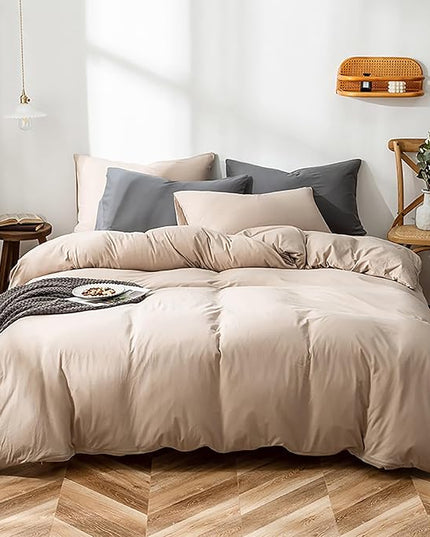 Luxlovery Khaki Comforter Set Full Cream Coffee Bedding Set Minimalist Bedding Set Solid Dark Champagne Blanket Quilts Modern Ultra Soft Breathable Taupe Comforter Set for Women Men Full Bed