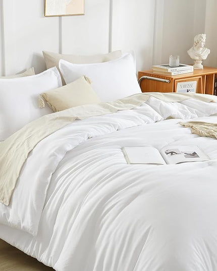 Litanika California King Comforter Set White - 3 Pieces Cal King Lightweight Soft Plain Bed Comforter, Oversized Down Alternative Bedding Set - Machine Washable (104x96In, 2 Pillowcases)