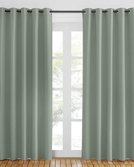 NICETOWN Blackout Sage Green Curtain for Windows 84 inch Long - Thermal Insulated Solid Grommet Room Darkening Drape Sound Reducing for Bedroom/Living Room (1 Panel, W66 x L84)