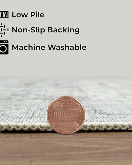 GLN Rugs Bohemian Collection - Machine Washable Area Rug, Bohemian Vintage, Non Slip, Low Pile Chenille Rug, Living Room, Bedroom, Bathroom Rug (4'x6' Beige and Gray)