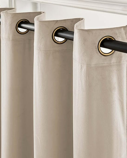 Lazzzy Velvet Curtains Beige Thermal Insulated Curtains 84 inch Long for Bedroom Living Room Darkening Noise Reducing Soft Luxury Window Treatments Grommet Drapes 2 Panels Beige