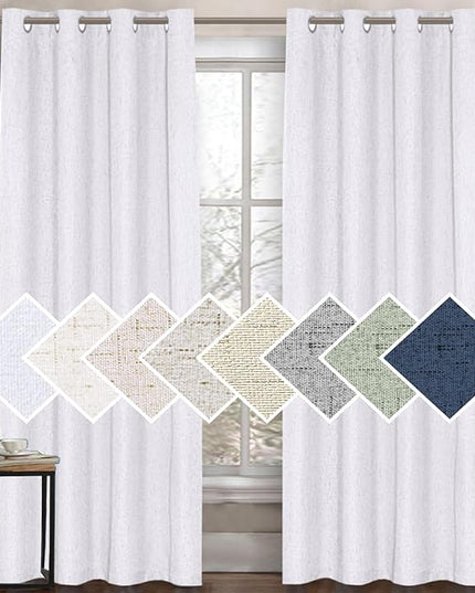 H.VERSAILTEX 100% Blackout Curtain for Bedroom 96 Inches Long Grommet Linen Face Full Light Blocking Curtain Drape for Living Room Thermal Insulated Linen Look Curtain 1 Panel, Pure White