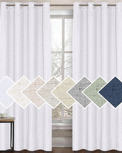 H.VERSAILTEX 100% Blackout Curtain for Bedroom 84 Inches Long Grommet Linen Face Full Light Blocking Curtain Drape for Living Room Thermal Insulated Linen Look Curtain 1 Panel, Pure White