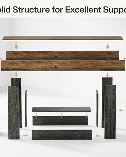 Tribesigns 63" Console Table, Farmhouse 2-Tier Entryway Table with U-Shaped Base, Narrow Long Wood Sofa Table Behind Couch Table for Living Room, Hallway, Foyer, Vintage Brown & Gray