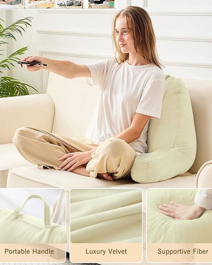 Sasttie Reading Pillow, Velvet Back Pillow for Bed Sitting Up, Adult Back-Rest Support Cushion with Arms for Sit Up on Couch, Sofa, and Floor, Dorm Essentials, Reading Accessories, Cream