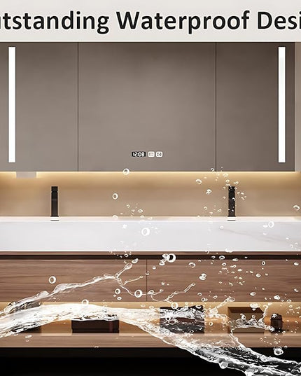 Luxury Bathroom Vanities, Defogging LED Lighted Mirror, Bathroom Cabinet with Solid Wood & Double Integrated Sink, Bathroom Vanity (Dark Brown, 56'')