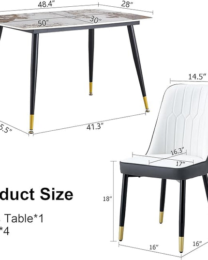 Dining Room Table Set for 4,Small Dining Table Set for 4, Sintered Stone Kitchen Table Top and Modern Chairs Set of 4 for Kitchen Dining Room, Small Space