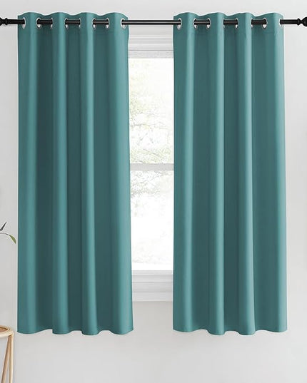 NICETOWN Blackout Short Curtain 63 inches Long for Windows, Thermal Insulated Curtain Grommet Room Darkening Window Treatment for Bedroom/Living Room, 1 Panel, W46 x L63, Sea Teal
