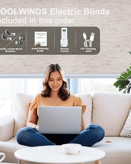 Motorized Blinds with Remote Smart Blackout Shades Electric Curtains Automatic Roller Blinds Shades for Indoor Windows Cordless with Alexa Google Home(Blackout Soft Dune Linen,W36.5X H62)
