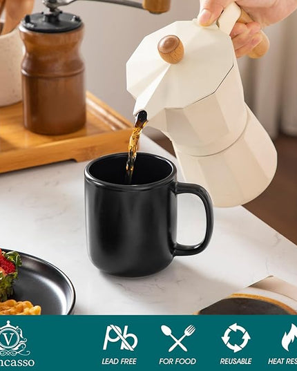 vancasso Stoneware Coffee Mugs Set, 12 oz Ceramic Coffee Cups for Latte Hot Tea Cappuccino Cocoa Milk Cups Set of 6, Dishwasher & Microwave Safe, Matte Black