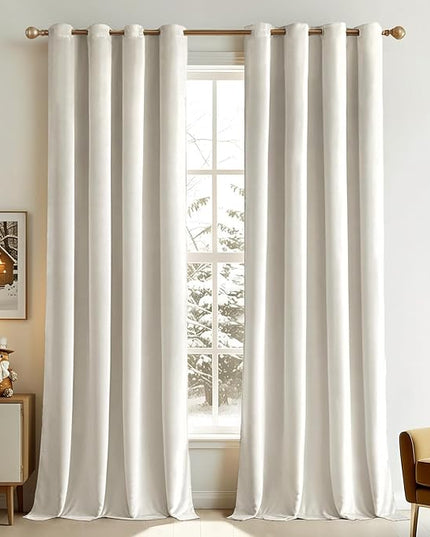 MIULEE Velvet Off White Elegant Grommet Curtains - Thermal Insulated Soundproof Room Darkening Black Out Curtains/Drapes for Classical Living Room Bedroom Decor - 52 x 108 Inch Set of 2