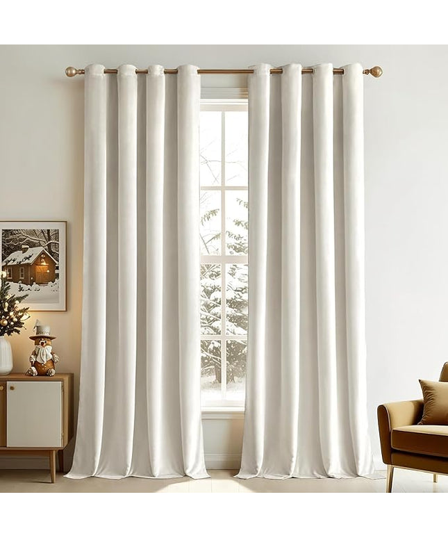 MIULEE Velvet Off White Elegant Grommet Curtains - Thermal Insulated Soundproof Room Darkening Black Out Curtains/Drapes for Classical Living Room Bedroom Decor - 52 x 108 Inch Set of 2