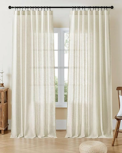 Joydeco Linen Curtains 108 Inch Length 2 Panel Sets,Light Filtering Curtains for Bedroom 100 Inch Wide Living Room Drapes with Back Tabs & Rod Pockets (W100 x L108 Inch, Beige)