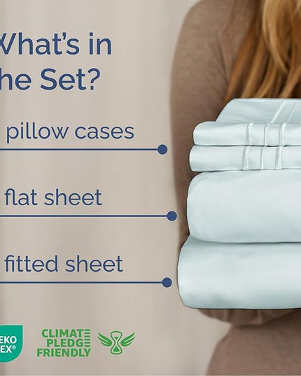 Cal King Size 4 Piece Sheet Set - Comfy Breathable & Cooling Bed Sheets Set - Hotel Luxury Bedding for Women, Men, Kids, Teens, Boys & Girls - Deep Pockets, Soft, Wrinkle Free - Oeko-Tex - Ice Blue