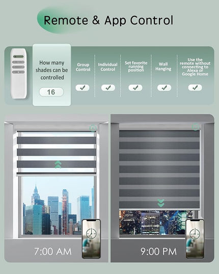 Yoolax Motorized Zebra Blinds, Remote Zebra Shades for Indoor Windows, Motorized Shades with Remote Light Control Horizontal Window Blinds Custom Size(100% Blackout Mesh Silver)
