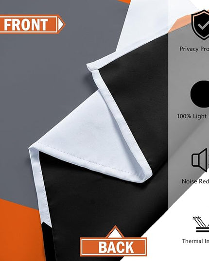 Orange 100% Blackout Curtains for Bedroom 84 inch Length 2 Panels Set Black Grey Modern Abstract Geometric Black Out Curtains Insulated Room Darkening Window Drapes for Living Room, 52Wx84L