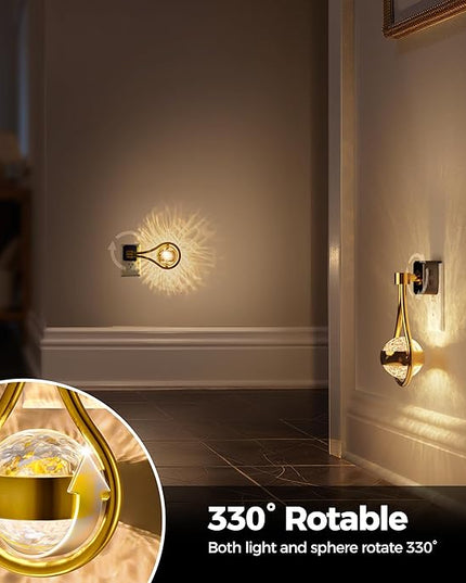 Briignite LED Night Lights Plug into Wall, 330° Rotating Night Light with Dusk to Dawn Sensor, 0-100LM Dimmable Nightlight Adjustable Brightness, 3000K Warm White for Hallway, Bedroom, Stairway, 2pack