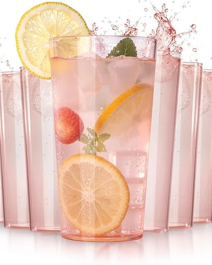 Liacere Plastic Drinking Glasses Set of 12-18oz Highball Pink Reusable Plastic Glasses Colors, Water Glasses Cups,Tumbler Glassware Set for Beer, Juice, Cocktail, Milk for Mother's Day Valentine’s Day
