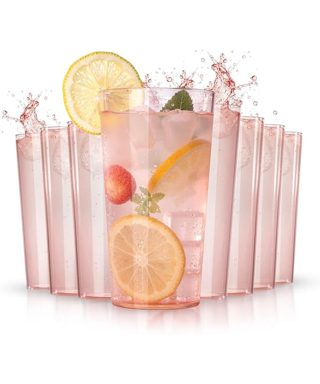 Liacere Plastic Drinking Glasses Set of 12-18oz Highball Pink Reusable Plastic Glasses Colors, Water Glasses Cups,Tumbler Glassware Set for Beer, Juice, Cocktail, Milk for Mother's Day Valentine’s Day