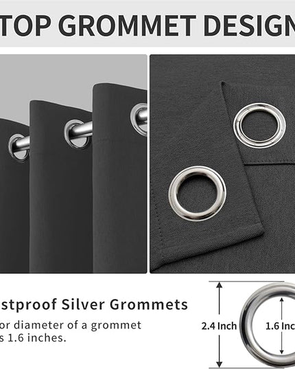 Easy-Going Linen Look Blackout Curtain Grommet Window Curtain Drapes for Bedroom, Living Room Thermal Insulated Room Darkening (2 Panels, 52x84 inch, Dark Gray)