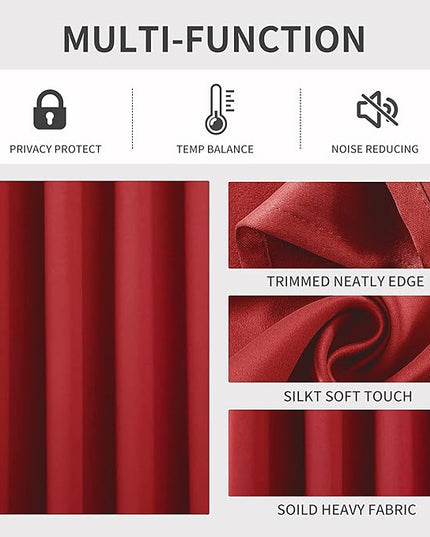 Joydeco Blackout Curtains 72 Inch Length 2 Panels Set, Thermal Insulated Long Curtains& Drapes 2 Burg, Room Darkening Grommet Drapes for Living Room Bedroom Window (W52 x L72 Inch, Red)