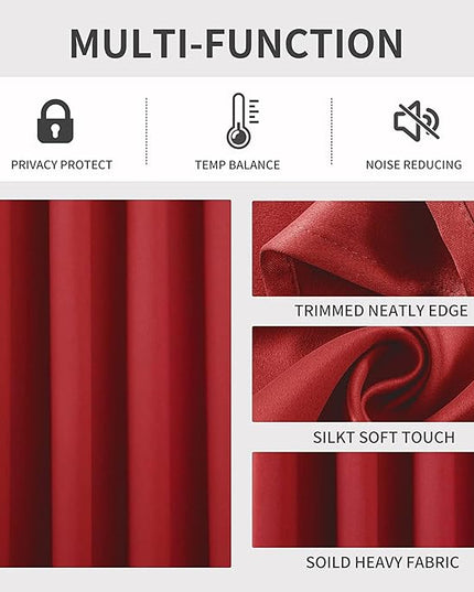 Joydeco Blackout Curtains 120 inches Long 2 Panels Set, Thermal Insulated Long Curtains & Drapes 2 Burg, Room Darkening Grommet Drapes for Bedroom Living Room Windows(W52 x L120 Inch, Red)