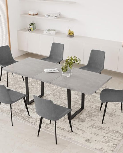 ZckyCine Extendable Dining Table Set for 6-8 People with 6 Upholstered Chairs Expandable Wood Kitchen Table 51"-67" (130-170cm) | Space-Saving Home & Dining Room Furniture Set