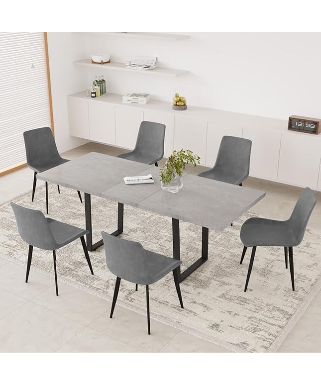 ZckyCine Extendable Dining Table Set for 6-8 People with 6 Upholstered Chairs Expandable Wood Kitchen Table 51"-67" (130-170cm) | Space-Saving Home & Dining Room Furniture Set