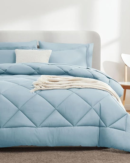 CozyLux King Size Comforter Set Light Blue - 7 Pieces Bed in a Bag King, Luxury Soft Bed Set for All Seasons, Bedding Set with Down Alternative Comforter, Sheets, Pillowcases & Shams