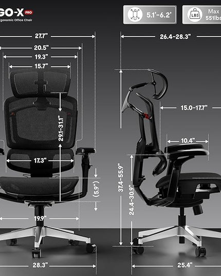 FLEXISPOT ErgoX-PRO Ergonomic Office Chair Black – AeroWeave 5.0 Mesh Seat, 5D Lumbar, 7D Armrests, 4D Headrest, 551LBS Capacity – Office, Gaming, Home