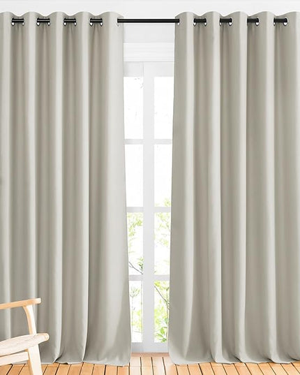 NICETOWN Natural Room Darkening Sliding Door Curtains, Window Treatment Thermal Grommet Voice Reducing Drapes for Living Room/Bedroom, Set of 2, W66 x L102
