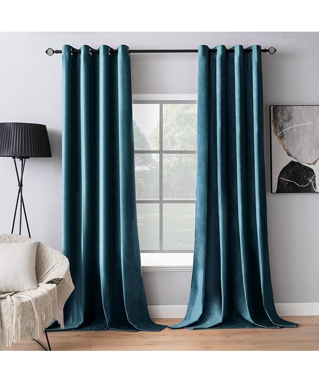 MIULEE Blue Velvet Curtains 96 Inch Length Length Blackout Curtains Thermal Insulated Soundproof Room Darkening Grommet Drape Black Out for Living Room Bedroom 52 x 96 Inch Length 2 Pcs Peacock Blue