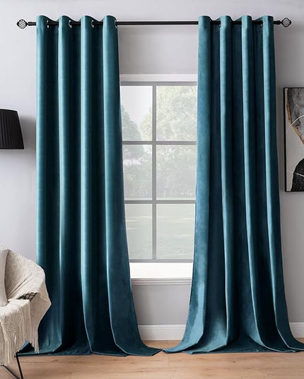 MIULEE Blue Velvet Curtains 84 Inches Length Blackout Curtains Thermal Insulated Soundproof Room Darkening Grommet Curtains/Drapes for Living Room Bedroom 52 x 84 Inch 2 Pcs Peacock Blue
