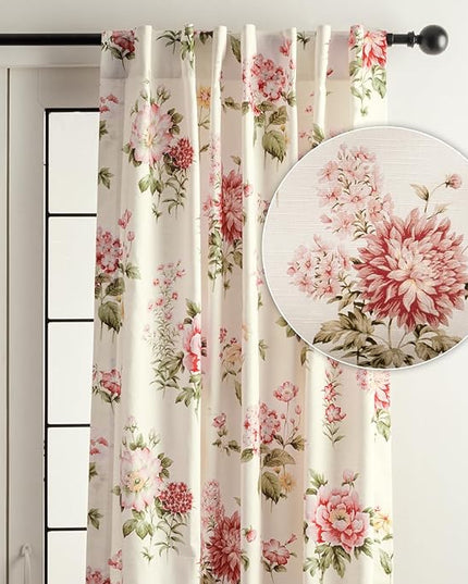 Maison d' Hermine Curtains for Living Room 100% Cotton 108 inch Length One Panel Light Filtering Curtains for Bedroom Windows with Rod and Loop Pockets Drapes (Swyncombe Coral, 50" W x 108" L)
