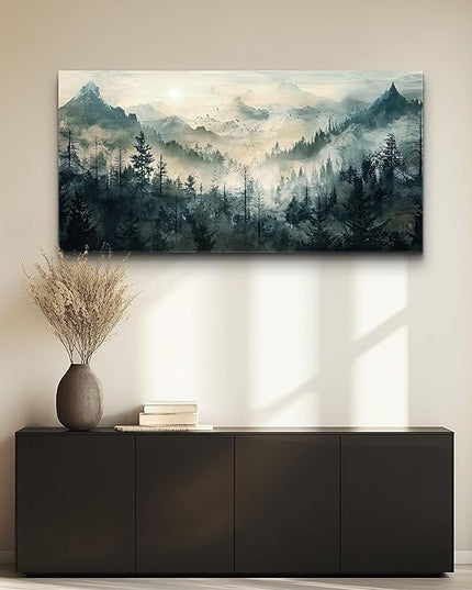 KELIYUAN Mountain View Canvas Wall Painting For Living Room Natural Landscape Painting Misty Forest Wall Decoration For Bedroom Home Decoration Modern Printed Artwork Can Be Hung Directly 20x40 In