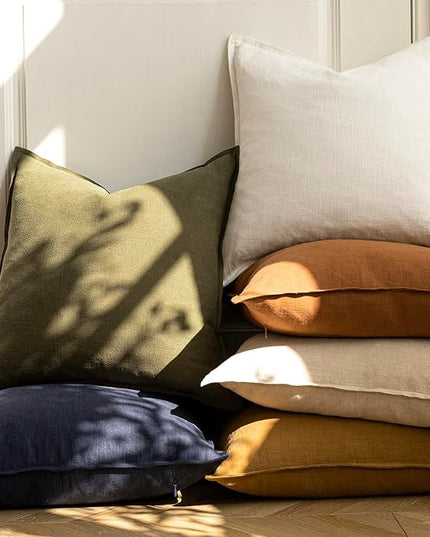 Foindtower Pack of 2, Decorative Linen Soild Throw Pillow Covers Soft Accent Cushion Case Boho Farmhouse Neutral Pillowcase for Chair Couch Sofa Bedroom Living Room Home Decor 16 x 16 Inch Cream White