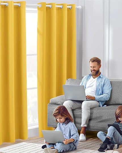 HOMEIDEAS Blackout Curtains 52 X 96 Inch Long Set of 2 Panels Mustard Yellow Room Darkening Bedroom Curtains/Drapes, Thermal Grommet Light Bolcking Window Curtains for Living Room