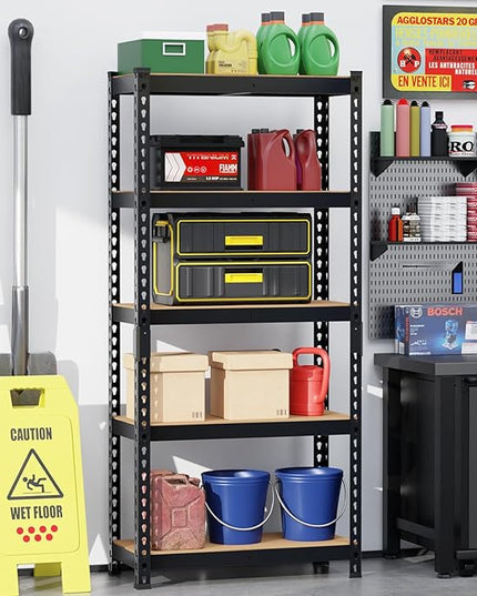 1655LBS Heavy Duty Storage Shelves, 5-Tier Metal Shelving for Garage, 11.8" D x 27.6" W x 60" H, with MDF Boards & Anti-Slip Mat, Ideal for Home, Office, and Warehouse Use