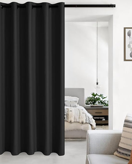 JIUZHEN Room Divider Curtains for Bedroom/Living Room, Thermal Insulated Blackout Door Curtain, Grommet Top Sliding Door Curtains (Black, W80 by L84, 1 Panel)