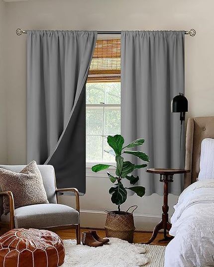 BGment 100% Blackout Curtains for Bedroom 63 Inch Length 2 Panels, Thermal Insulated Room Darkening Curtains Rod Pocket Soundproof Bedroom Living Room Window Curtains, Dove Grey, Each 42 Inch Wide