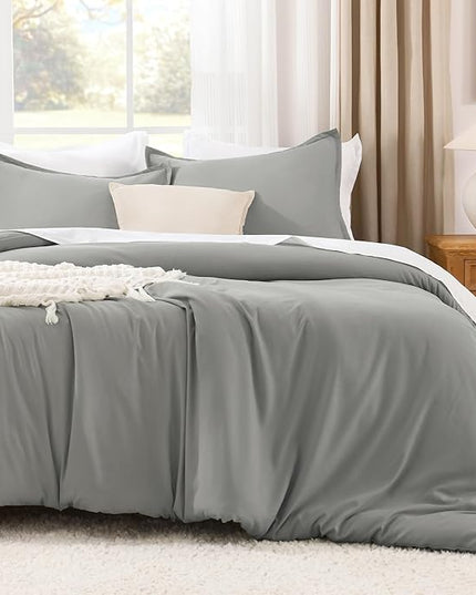 Litanika Comforters Medium Gray Queen Size, 3 Pieces Lightweight Solid Bedding Set & Collections, All Season Fluffy Bed Set (90x90In Comforter & 2 Pillowcases)