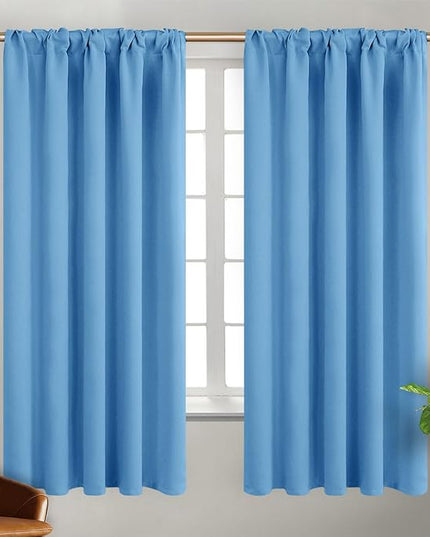 BGment Sky Blue Curtains 63 inch Length for Bedroom - Rod Pocket and Back Tab Blackout Curtains Thermal Insulated Room Darkening Curtains for Living Room, 2 Window Curtain Panels (Each 38 x 63 Inch)