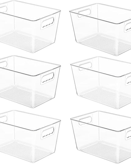 YIHONG 6 Pack Clear Pantry Organizer Bins, Plastic Containers with Handle for Kitchen,Freezer,Cabinet,Closet,Bathroom Under Sink Storage