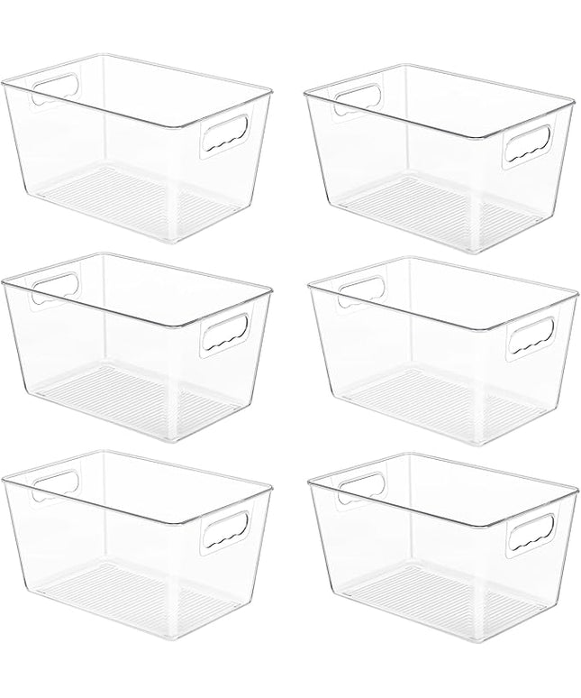YIHONG 6 Pack Clear Pantry Organizer Bins, Plastic Containers with Handle for Kitchen,Freezer,Cabinet,Closet,Bathroom Under Sink Storage