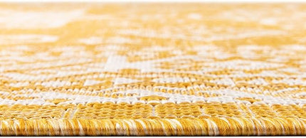 Rugs.com Outdoor Aztec Collection Rug – 10 Ft Round Yellow Flatweave Rug Perfect for Kitchens, Dining Rooms