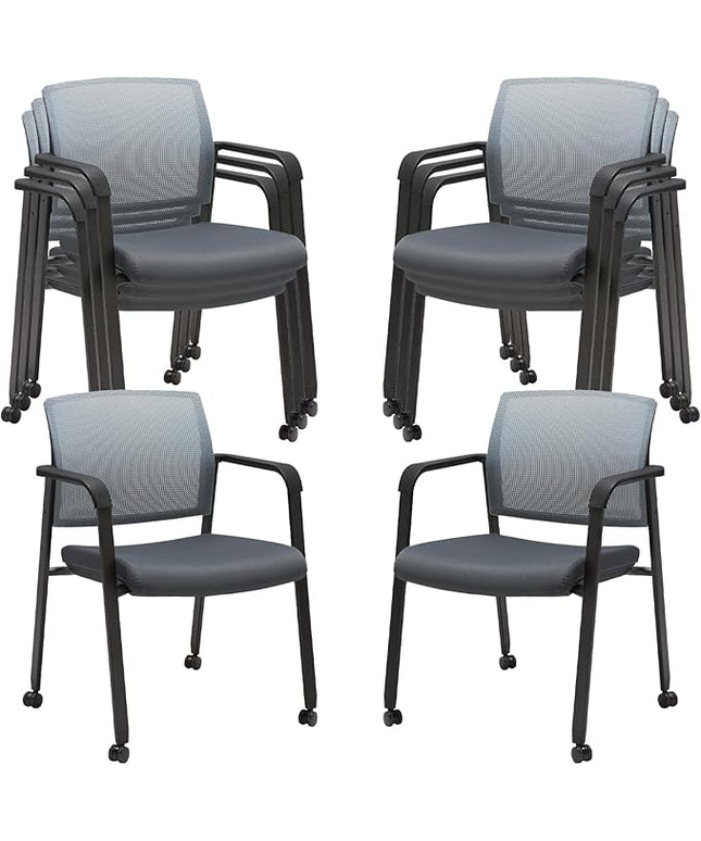 CLATINA Mesh Back Stacking Arm Chairs with Upholstered Fabric Seat and Ergonomic Lumbar Support for Office School Church Guest Reception (WithWheels Gray- 8 Pack)