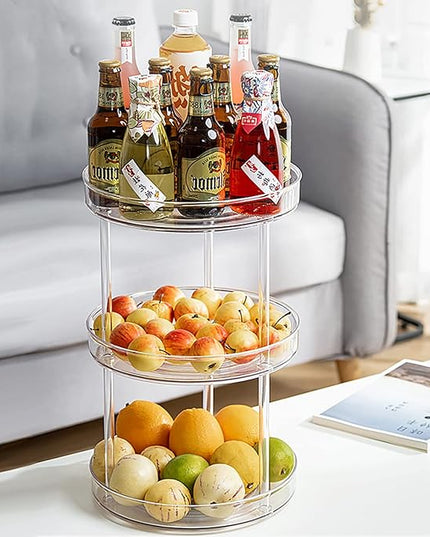 URALFA 3 Tier Bathroom Lazy Susan Organizer, 9 Inch Clear Rotating Makeup Organizer for Vanity, High-Capacity Acrylic Skincare Organizers 360 Rotating Tray for Countertop, Pantry, Kitchen, Cupboard