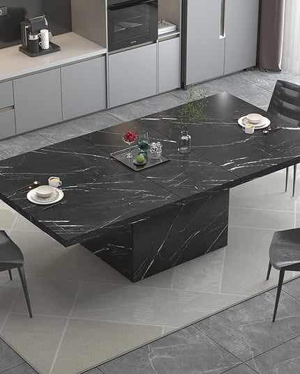 HSH 78” Black Dining Table for 6 to 8, Rectangle Large Faux Marble Dinner Table, Modern Dining Room Table for Living Room Office, Industrial Wood Kitchen Table only with Sturdy Base, Black, 78.74 Inch