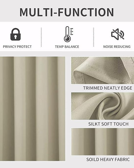Joydeco Light Beige Custom Solid Single Blackout Curtain for Bedroom and Living Room, Grommet Thermal Insulated Room Darkening Curtain 1 Panel (Custom Size,Light Beige)